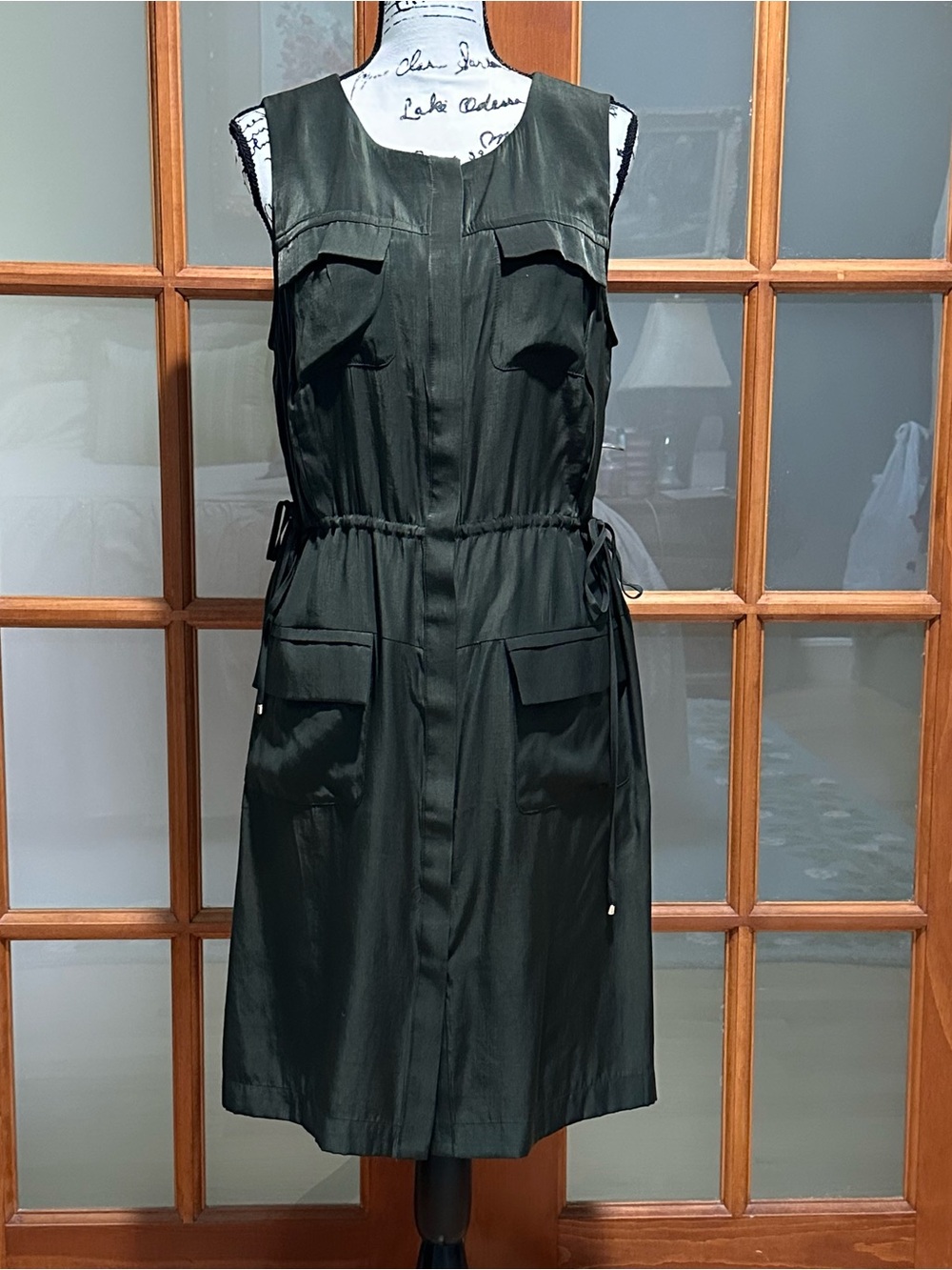Ann Taylor dark olive green Sleeveless Drawstring Waist Utility Midi Dress